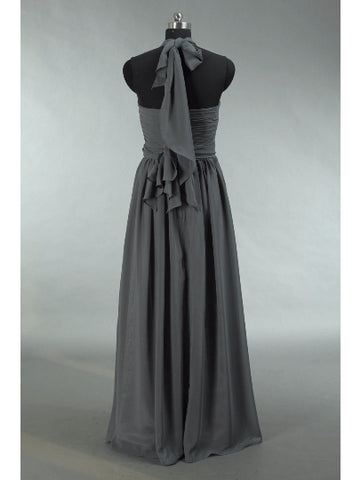 Convertible Dark Grey Chiffon Bridesmaid Dress A-line One Shoulder Halter-neck Strapless Sweetheart