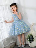 Kids Little Blue Daisy Flower Girls' Princess Cute Dresses  Children's Occasion Wear Party Dresses Birthday Dress