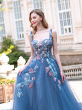 A-line Fashion Formal Evening Dresses Strap Sleeveless Floor Length
