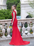 Mermaid / Column Elegant Fashion Formal Evening Dresses Cap Sleeveless with Slit Floor Length