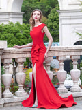 Mermaid / Column Elegant Fashion Formal Evening Dresses Cap Sleeveless with Slit Floor Length