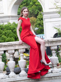 Mermaid / Column Elegant Fashion Formal Evening Dresses Cap Sleeveless with Slit Floor Length