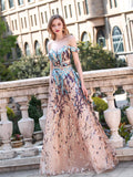 A-line Fashion Formal Evening Dresses Off Shoulder Sleeveless Floor Length