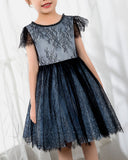 Dark Navy Lace Girls Princess Cute Dresses Birthday Dress Party Dresses Kids Dresses Boutique - dressblee