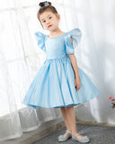 Light Blue Satin Girls Princess Cute Dresses Birthday Dress Party Dresses Kids Dresses Boutique - dressblee