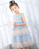 Light Blue Sleeveless Beaded Girls Princess Dresses Birthday Dress Party Dresses Kids Fashion Dresses