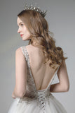 V-Neck A-line Gown with Beads Bodice, Sexy Open Back ,Dramatically Stunning Tiered Tulle Skirt