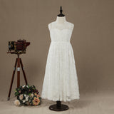 A-line Tea-length Lace Flower Girl Dress Jewel Neck Sleeveless
