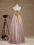 Ball Gown Light Purple Tulle Bridesmaid dress A-line Sweetheart Gold Sequined Strapless Evening dress