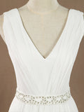 A-Line V-neck Floor Length Chiffon match Lace Wedding Dress
