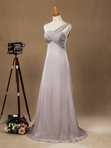Sheath / Column One Shoulder Floor Length Chiffon Bridesmaid Dress with Criss Cross Ruching