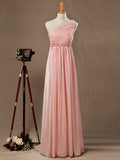 A-Line One Shoulder Floor Length Chiffon Pregnant Bridesmaid Dress High Waist