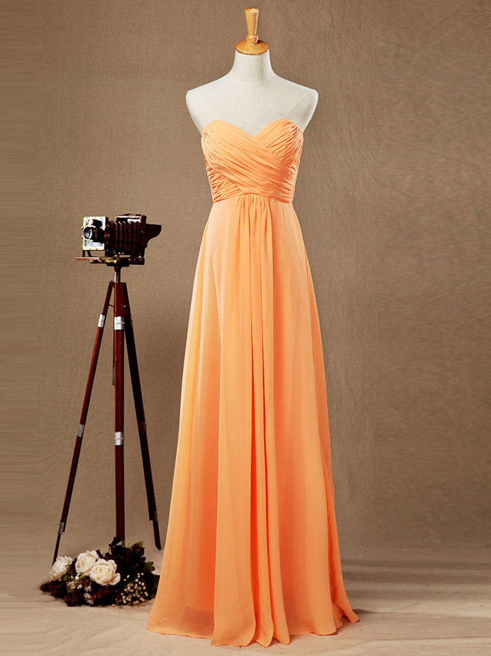 A-line Strapless Sweetheart Floor Length Chiffon Bridesmaid Dress