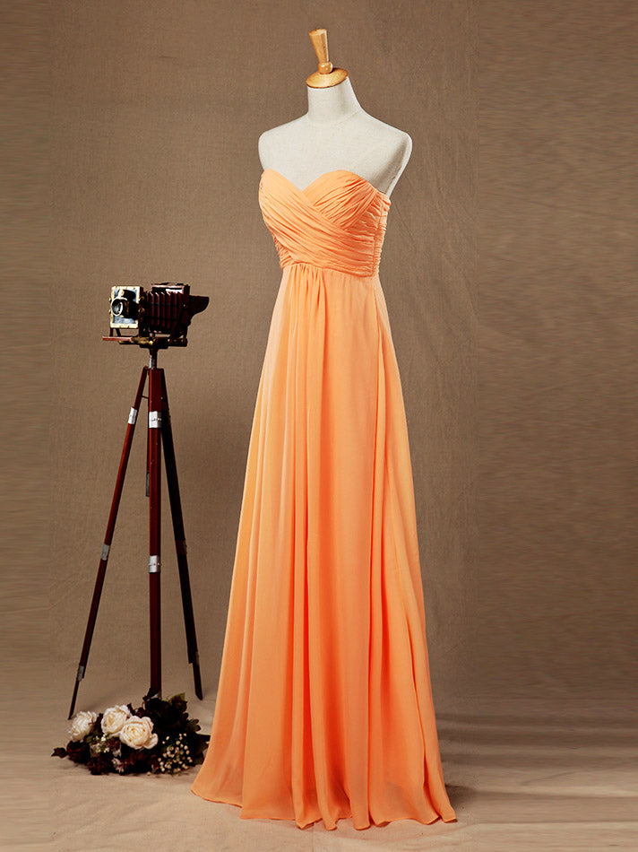 A-line Strapless Sweetheart Floor Length Chiffon Bridesmaid Dress