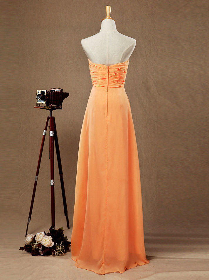 A-line Strapless Sweetheart Floor Length Chiffon Bridesmaid Dress