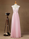 Sheath / Column V-neck Straps Floor Length Chiffon match Lace Bridesmaid Dress Open Back
