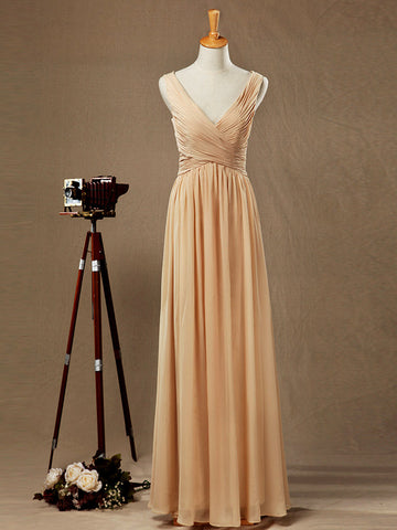A-Line/Princess V-neck Floor-Length Chiffon Bridesmaid Dress