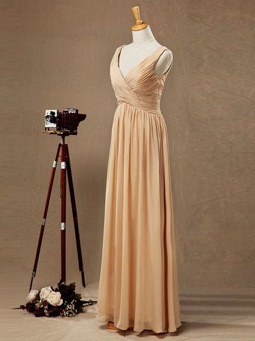 A-Line/Princess V-neck Floor-Length Chiffon Bridesmaid Dress