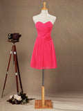 A-Line Strapless Sweetheart Knee Length Chiffon Bridesmaid Dress with Flower Criss Cross Ruching