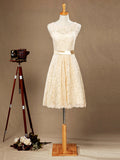 A-Line Jewel Neck Knee Length Lace Bridesmaid Dress Sleeveless