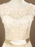 A-Line Jewel Neck Knee Length Lace Bridesmaid Dress Sleeveless