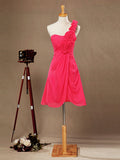 A-Line One Shoulder Knee Length Chiffon Bridesmaid Dress with Flowers Side Draping