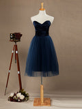 A-Line Strapless Sweetheart Knee Length Satin Tulle Bridesmaid Dress