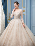 Ball Gown Wedding Dresses Beaded Luxurious Floor Length Long Sleeve