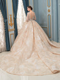 Ball Gown Wedding Dresses Handmade Beaded Luxurious Floor Length Long Sleeve With Long Train