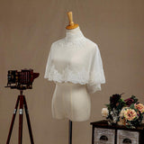 Women's Wrap Shrugs Shawls Tulle Wedding Party Appliques Flower Lace Wedding Capelets with Buttons - dressblee
