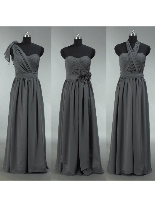 Convertible Dark Grey Chiffon Bridesmaid Dress Sweetheart – dressblee