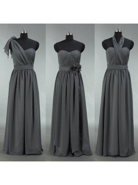 Convertible Dark Grey Chiffon Bridesmaid Dress Sweetheart dressblee Convertible Dark Grey Chiffon Bridesmaid Dress Sweetheart dressblee