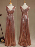 Sheath / Column Rose Gold Sequin Bridesmaid Dress Sheath Column V-neck Evening dress