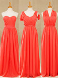 Convertible Coral Chiffon Bridesmaid Dress A-line One Shoulder Halter-neck Strapless Sweetheart