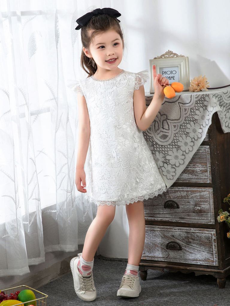Kids Little Girls' Dress Floral Solid Colored Dress Birthday dress  Lace Sleeveless Princess Cute Dresses - dressblee