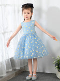 Kids Little Blue Daisy Flower Girls' Princess Cute Dresses  Children's Occasion Wear Party Dresses Birthday Dress - dressblee