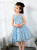 Kids Little Blue Daisy Flower Girls' Princess Cute Dresses  Children's Occasion Wear Party Dresses Birthday Dress - dressblee