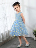 Kids Little Blue Daisy Flower Girls' Princess Cute Dresses  Children's Occasion Wear Party Dresses Birthday Dress - dressblee