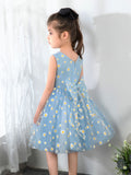 Kids Little Blue Daisy Flower Girls' Princess Cute Dresses  Children's Occasion Wear Party Dresses Birthday Dress - dressblee