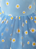 Kids Little Blue Daisy Flower Girls' Princess Cute Dresses  Children's Occasion Wear Party Dresses Birthday Dress - dressblee