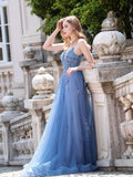 A-line Tulle Luxurious Sexy Formal Evening Dresses Spaghetti Strap Sleeveless Floor Length