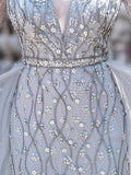 Mermaid Beaded V-neck Luxurious Fashion Formal Evening Dresses Long Sleeve Floor Length