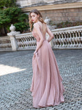 A-Line V-neck Luxurious Fashion Formal Evening Dresses Spaghetti Strap Sleeveless Floor Length
