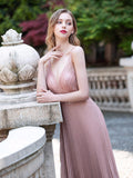 A-Line V-neck Luxurious Fashion Formal Evening Dresses Spaghetti Strap Sleeveless Floor Length