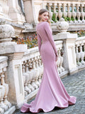 Mermaid V-neck Fashion Formal Evening Dresses Long Sleeve Floor Length