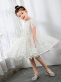 Lace Kids Princess Cute Dresses Short Sleeves Birthday Dress Children's Occasion Wear Party Dresses Girls Flower Dresses - dressblee