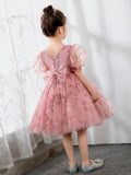 Kids Princess Cute Dresses Short Sleeves Birthday Dress Children's Occasion Wear Party Dresses Flower Girl Dresses - dressblee