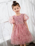 Kids Princess Cute Dresses Short Sleeves Birthday Dress Children's Occasion Wear Party Dresses Flower Girl Dresses - dressblee
