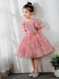 Kids Princess Cute Dresses Short Sleeves Birthday Dress Children's Occasion Wear Party Dresses Flower Girl Dresses - dressblee