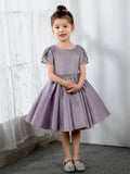 Satin Kids Princess Cute Dresses Short Sleeves Birthday Dress Children's Occasion Wear Party Dresses Flower Girl Dresses - dressblee